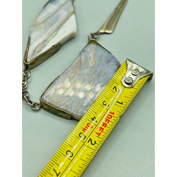 Handcrafted Brutalist Necklace Purple Striped Agate Stone Unusual Chunky Stones - Picture 8 of 9